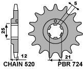 Front sprocket PBR size 520, 14 teeth for Cagiva 350 ALA ROSSA 1985>1986