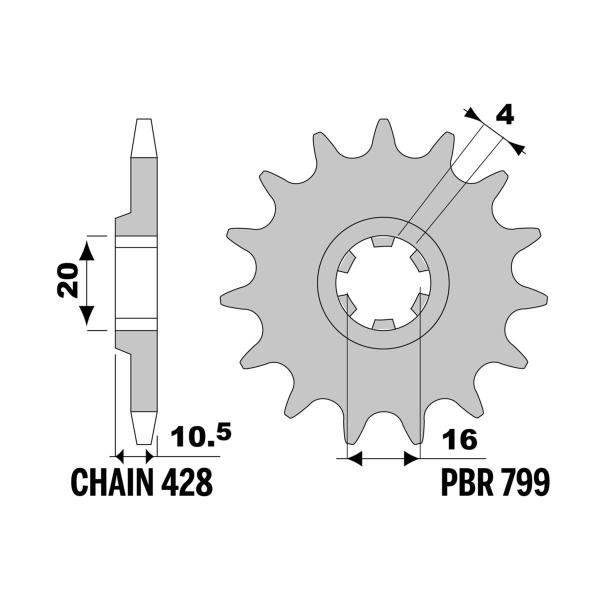 PBR front sprocket Z14 teeth 428 size Hyosung GF125 1999-2003